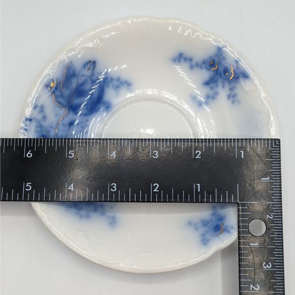 C1820 Johnson Brothers Semi Porcelain Flow Blue Tulip Royal Gold Accents 6 Plate - Picture 11 of 12